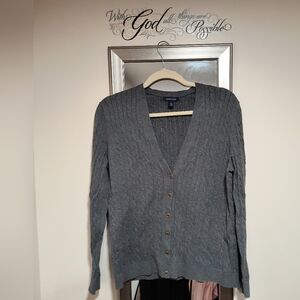 Lands' End Charcoal Women's Large Cotton Cardigan